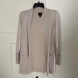 JM Collection Light Beige Open-Front Blazer Cardigan with Gold Buttons